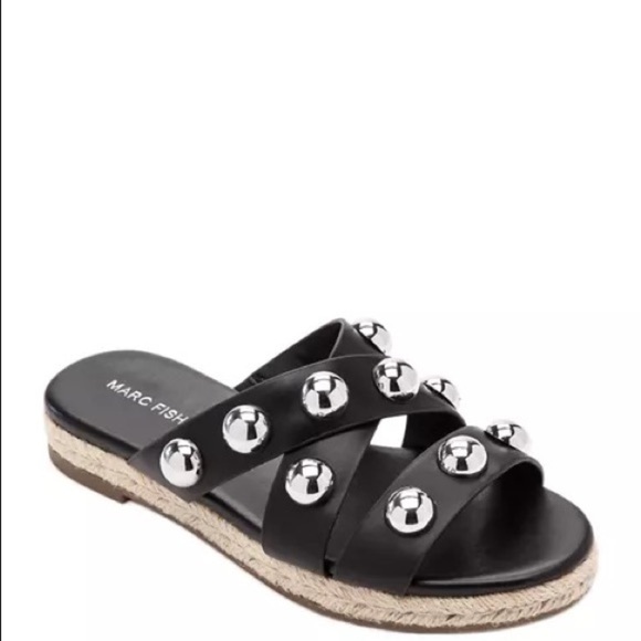 Marc Fisher Prisca Ball Stud Slide Sandals Black - Picture 1 of 5